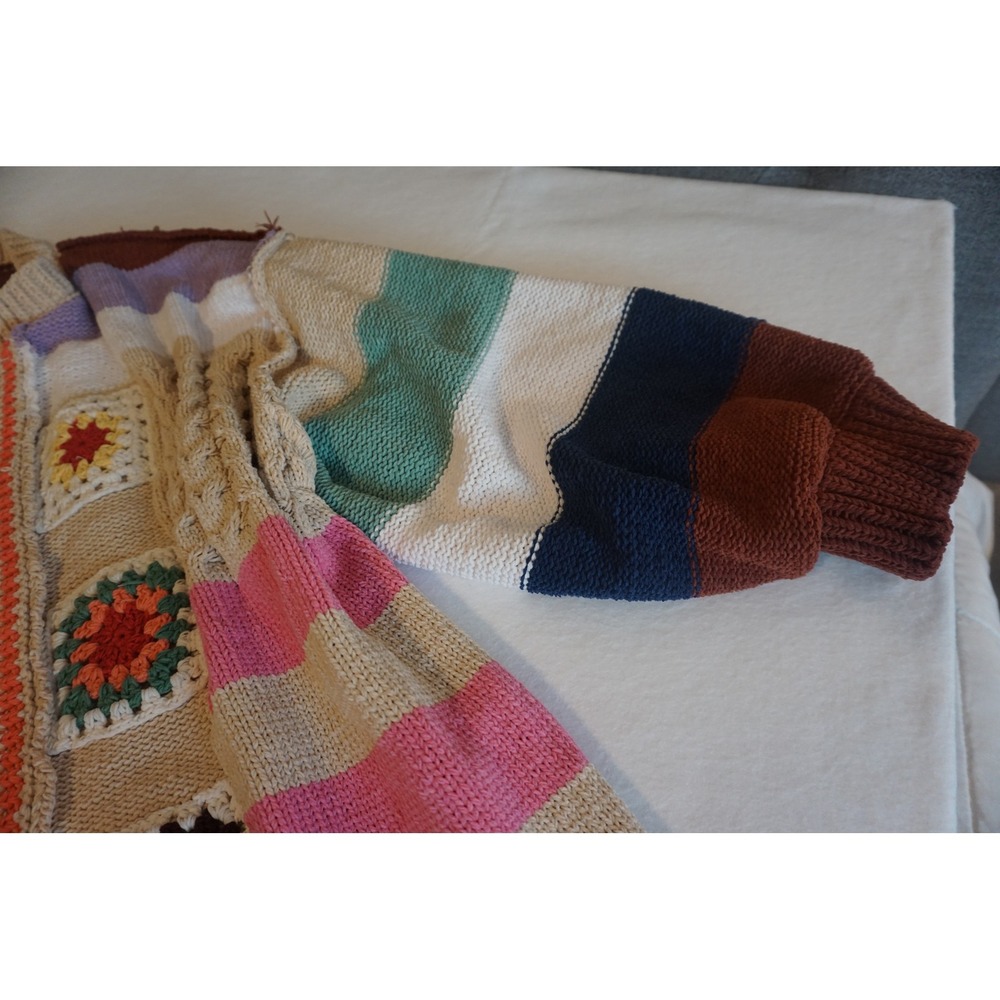 POL Patchwork Granny Square Crochet Cardigan Sweater Womens Medium YST336 Multi - Picture 5 of 12